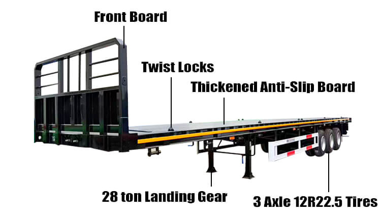 3 Axle 40 Ft 12.5m Flat Bed Trailers for Sale Near Me in Zambia